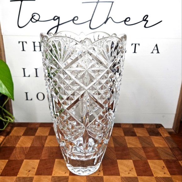 Bohemian Other - Vintage BOHEMIAN CZECH Cut Crystal Vase 9.75"